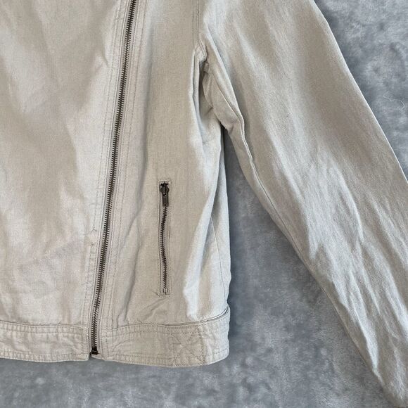 Gap Linen Biker Jacket Womens Large Khaki Tan Beige Full Zip Taupe Lightweight - Picture 4 of 10